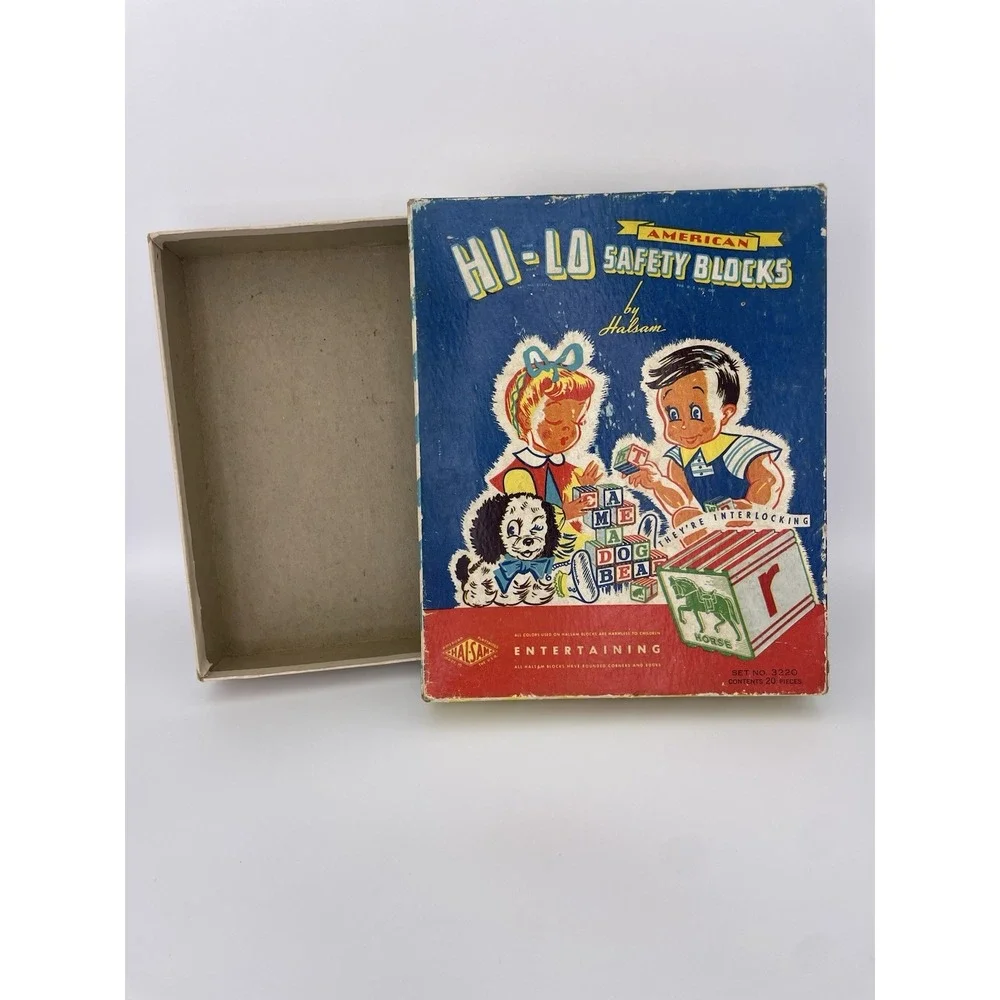 1950'S Vintage Halsam Hi-Lo Blocks BOX ONLY #3220 Toy Collectors BOX- No Blocks
